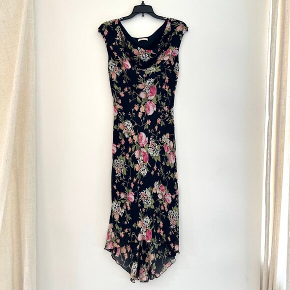 Vintage Y2K Speechless Dark Floral Midi Dress Size Small Cowl Neck Fairy Grunge - Picture 2 of 11